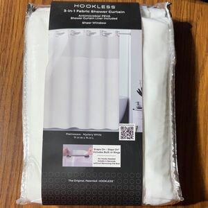 Hookless White Fabric Shower Curtain